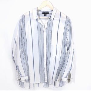 Atmosphere White Blue Striped Button Up Classic Blouse 14 Womens Work Office